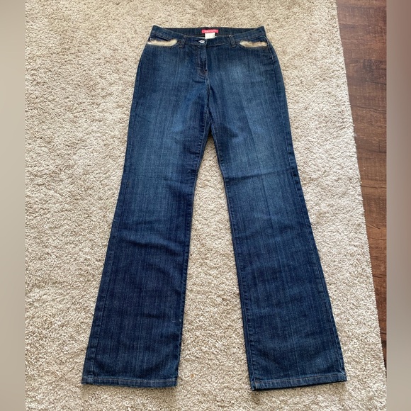Apriori Denim - Apriori Women's Vintage 90’s mid rise wide leg fur trim jeans Sz 8 long blue